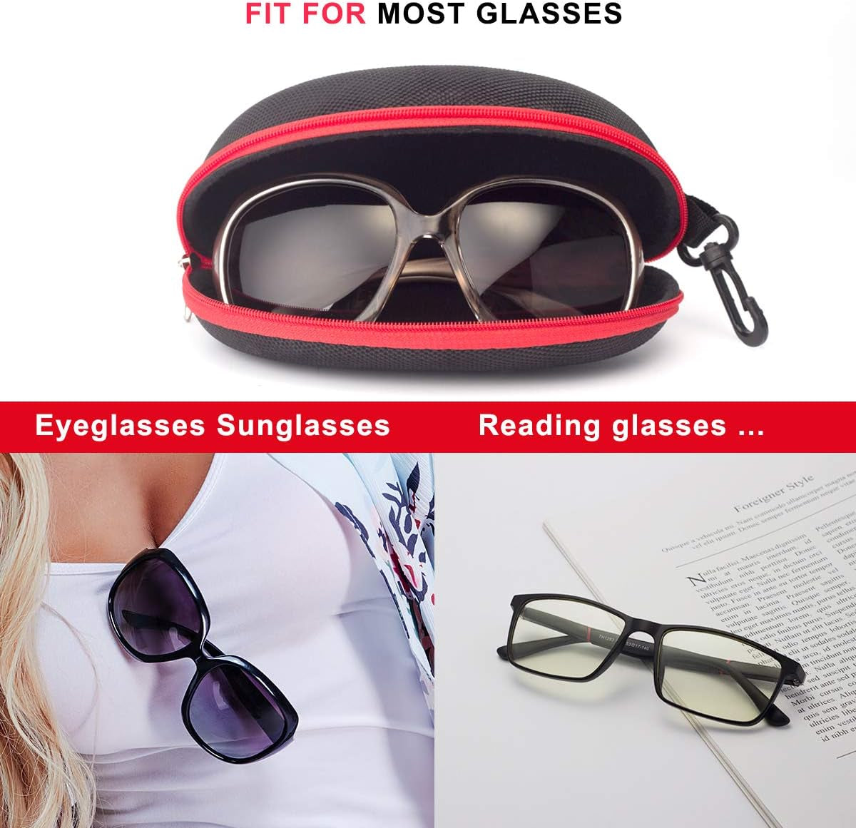 3 Pack Sunglasses Case Portable Travel Zipper Eyeglasses Case Hook